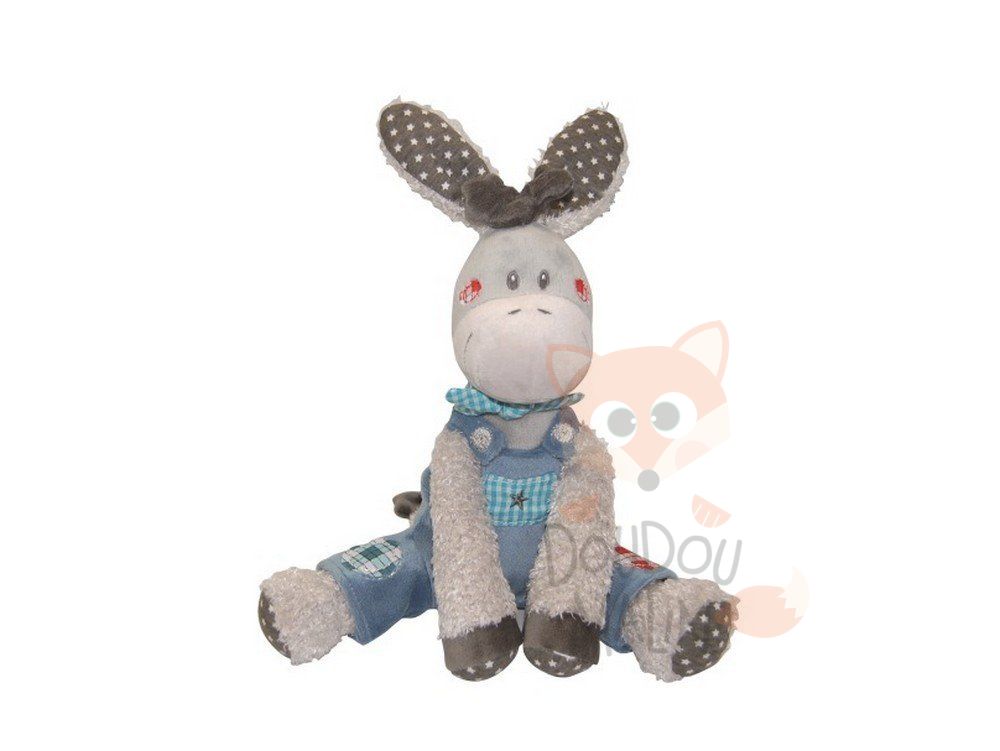  baby comforter gaston donkey blue grey overalls  